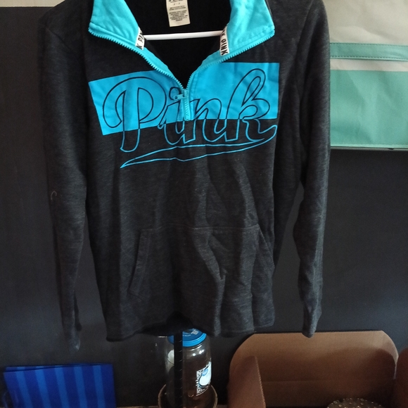 PINK Victoria's Secret Tops - PINK Victoria's Secret Gray and Blue Pullover